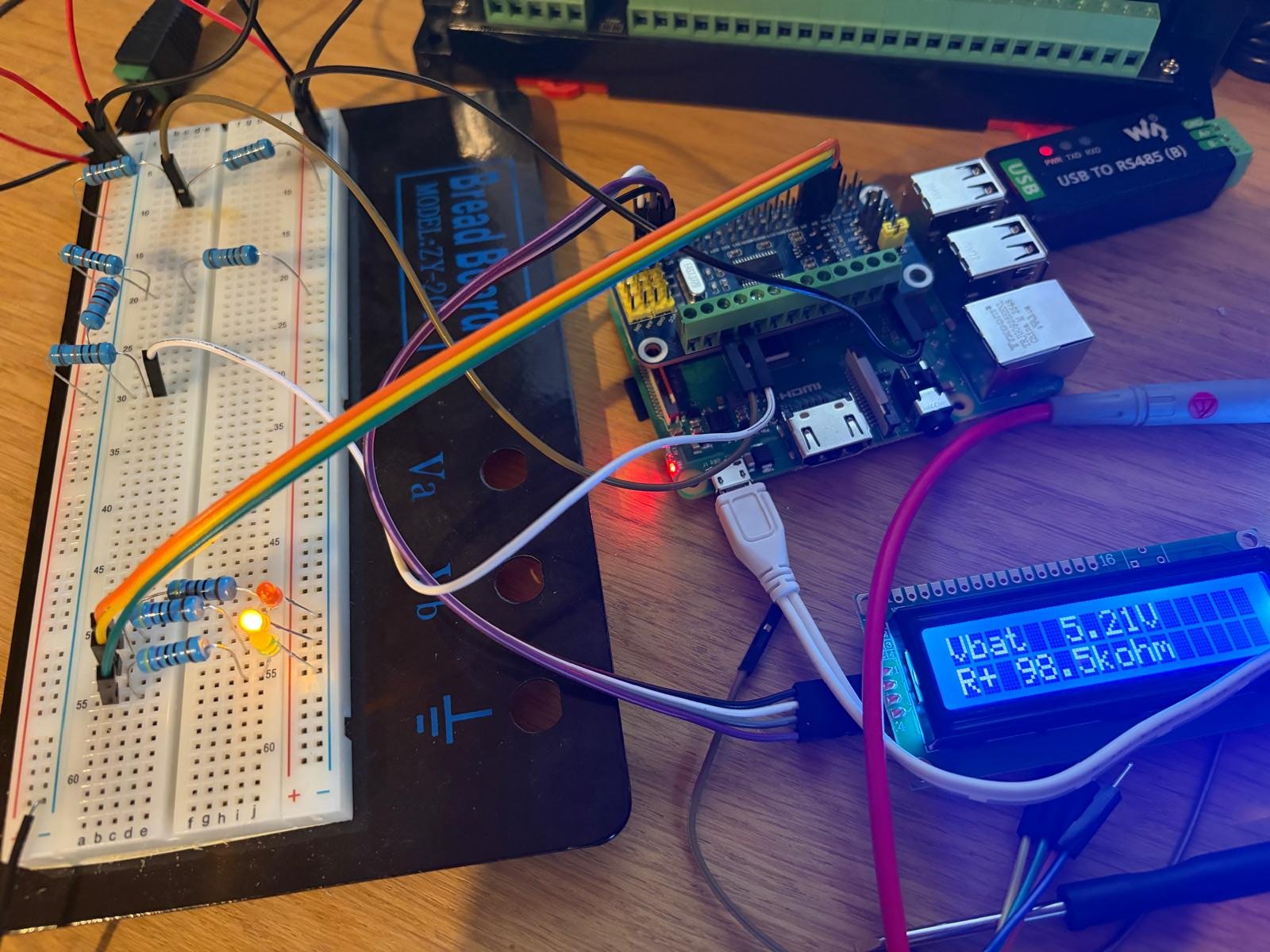 HullSentry breadboard proof of concept with a Raspberry Pi and an LCD